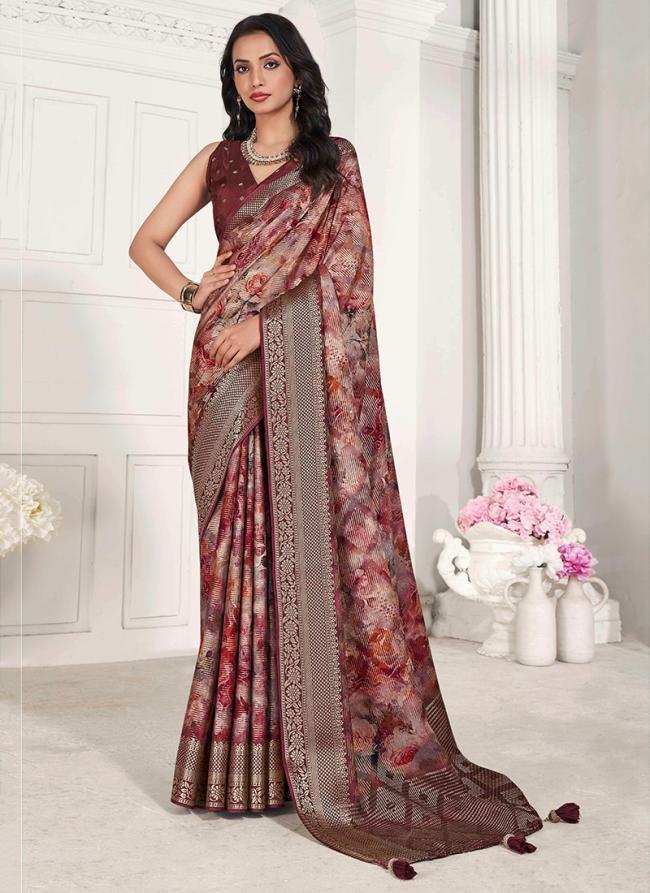 Viscose Silk Maroon Festival Wear Weaving Saree